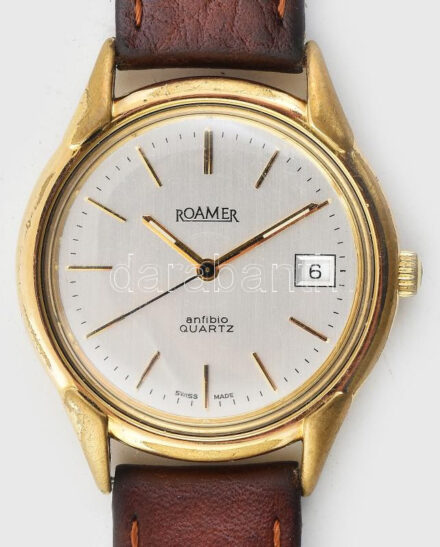 Roamer quartz karóra, bőr szíjjal, működik, plexin kis horpadás. d: 37mm