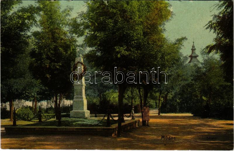 1910 Módos, Jasa Tomic; Sétatér, Hősök szobra / promenade, military heroes statue (szakadás / tear)