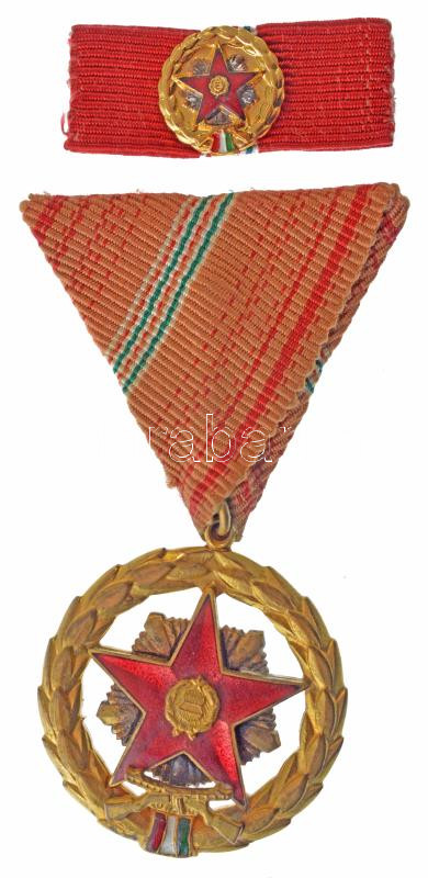 1964. 'Kiváló Szolgálatért Érdemérem' aranyozott, zománcozott bronz kitüntetés eredeti (korai világos) mellszalagon, szalagsávon miniatűrrel (sugarak bronz színűek) T:2 Hungary 1964. 'Distinguished Service Medal' gilt, enamelled