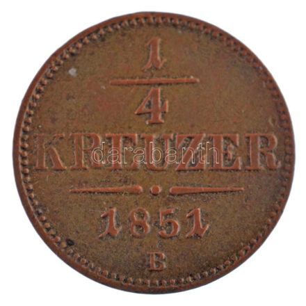 1851B 1/4kr Cu T:2,2- patina, ph Adamo M1