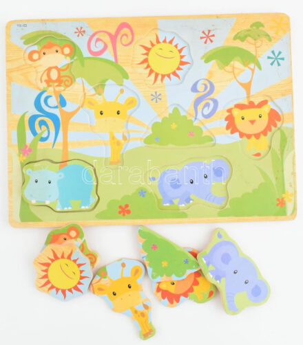 Állatos fa puzzle játék gyerekeknek, 29,5x21,5 cm