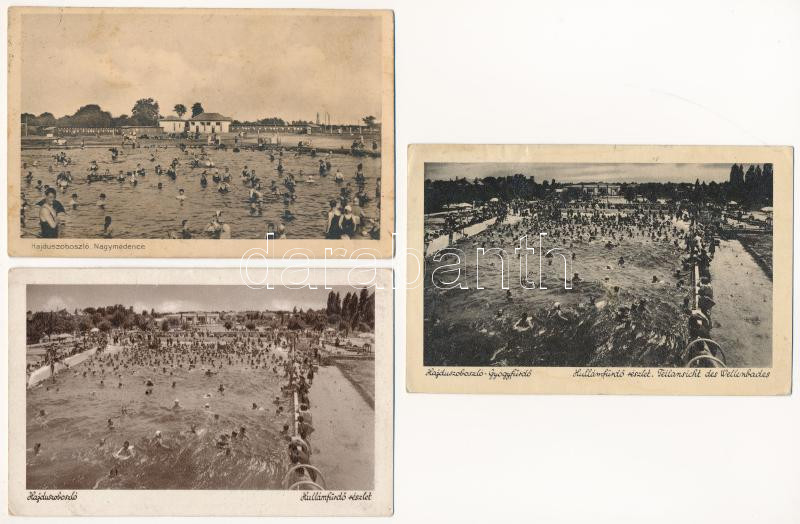 Hajdúszoboszló, gyógyfürdő, strand - 3 db régi képeslap
