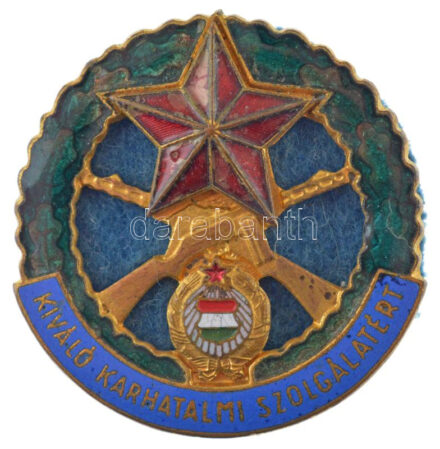 ~1960-1980. 'Kiváló Karhatalmi Szolgálatért' aranyozott, festett, zománcozott kitüntető jelvény, hátoldalán 'Farkas' bevéséssel (37mm) T:2,2- zománchiba