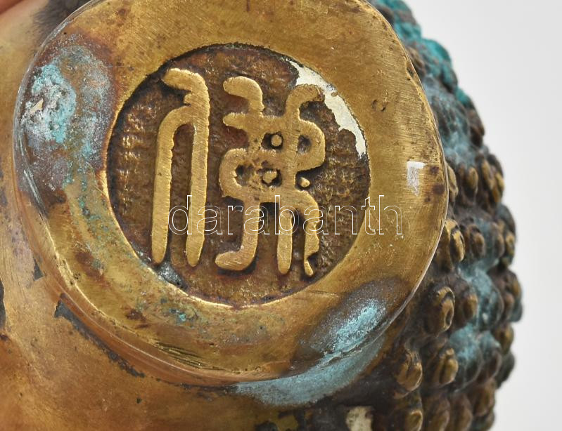Bronz Buddha fej, jelzett. 11 cm - Image 2