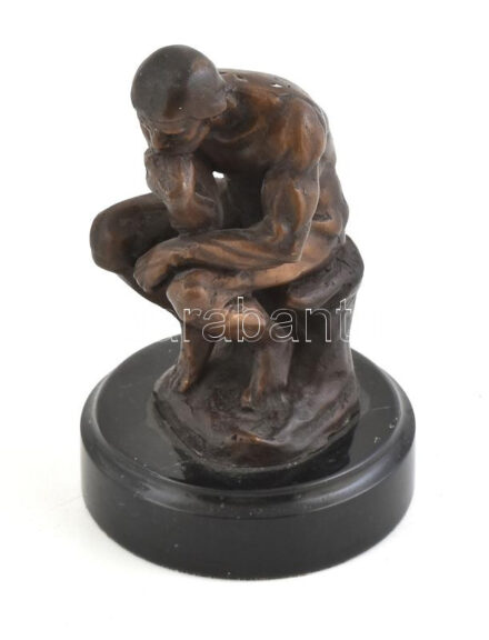 Rodin: Gondolkodó Bronz szobor, márvány talapzaton 15 cm