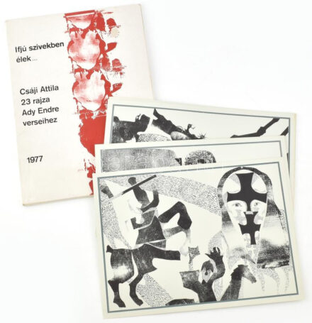 Csáji Attila: Ifjú szívekben élek: 23 rajz Ady Endre verseihez. Bp., 1977, Magvető. Kiadói karton mappában, komplett