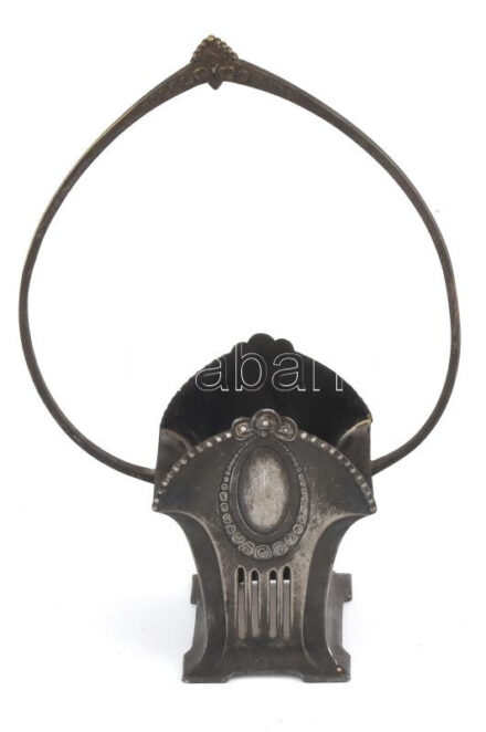 Szecessziós ón kosárka, üvegbetét nélkül, jelzés nélkül, 1900 körül, m: 26 cm