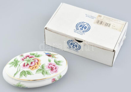 Hollóházi porcelán Viktória mintás bonbonniere. Kézzel festett, jelzett, hibátlan. eredeti dobozában. 14 cm