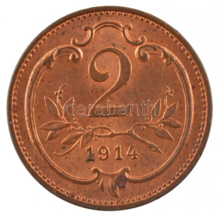 Ausztria 1914. 2h bronz műanyag kapszulában T:1- patina Austria 1914. 2 Heller bronze in plastic capsule C:AU patina Krause KM#2801