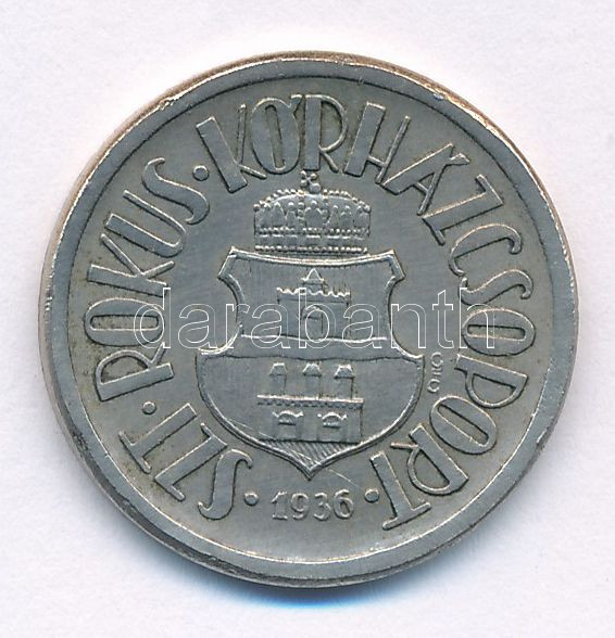 1936. 'Szent Rókus Kórházcsoport' Cu-Ni telefonérme / tantusz (21mm) T:2