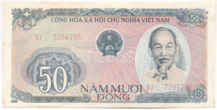 Vietnám 1985. 50D 'DJ 7206795' T:II hajtatlan, kis folt Vietnam 1985. 50 Dong 'DJ 7206795' C:XF unfolded, small spot Krause P#97