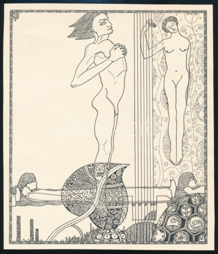 Kozma Lajos (1884-1948): Férfi és nő. Cinkográfia, papír, jelzett a cinkográfián, 19,5×16,5 cm