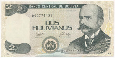 Bolívia 1986. 2B '09077512 A' T:I- apró folt Bolivia 1986. 2 Bolivianos '09077512 A' C:AU tiny spot Krause P#202