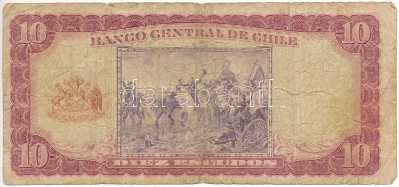 Chile DN (1962-1970) 10E 'C7 0693697' T:III- szakadás Chile ND (1962-1970) 10 Escudos 'C7 0693697' C:VG tear Krause P#139 - Image 2