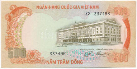 Dél-Vietnám DN (1972) 500D 'Z3 337496' T:I- South Vietnam ND (1972) 500 Dong 'Z3 337496' C:AU Krause P#33