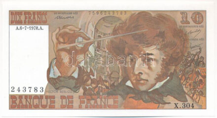 Franciaország 1978. 10Fr 'Berlioz', 'X.304 243783' T:I,I- France 1978. 10 Francs 'Berlioz', 'X.304 243783' C:UNC,AU Krause P#150c
