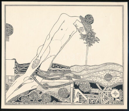 Kozma Lajos (1884-1948): Hínár. Cinkográfia, papír, jelzett a cinkográfián, 19,5×16,5 cm