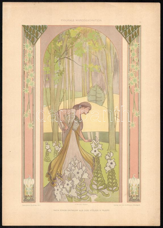 cca 1900 Dekorative Vorbilder, 4 db szecessziós nyomat. Karel Spillar (1871-1939) és R Ruepp művei. Egyik lapszéli apró szakadással. Lapméret: kb. 35x25 cm - Image 4