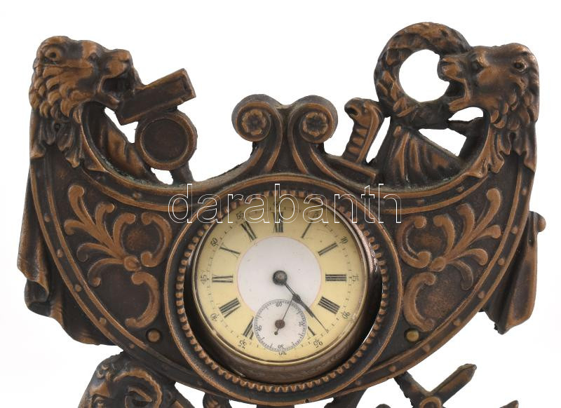Bronz zsebóra tartó állvány antik hatású díszítéssel. Egy régi zsebórával (nem működik) 19x14 cm - Image 2