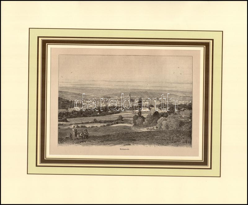 Morelli Gusztáv (1848-1909): Kolozsvár látképe, 1890-es évek. Rotációs fametszet, papír, jelzett a metszeten. Paszpartuban. 13x19 cm