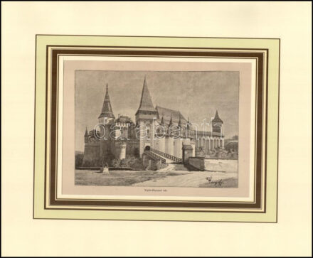 Háry Gyula (1864-1946) után, Morelli Gusztáv (1848-1909): Vajda-Hunyad vár, 1890-es évek. Rotációs fametszet, papír, jelzett a metszeten. Paszpartuban. 13x18 cm