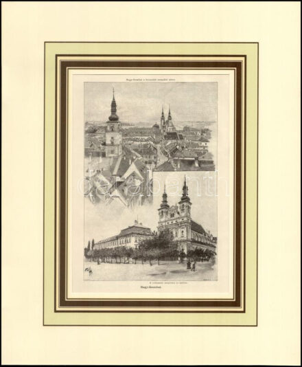 Morelli Gusztáv (1848-1909) és Rauchbauer: Nagy-Szombat (Nagyszombat), 1890-es évek. Rotációs fametszet, papír, jelzett a metszeten. Paszpartuban. 11,5x18,5 cm