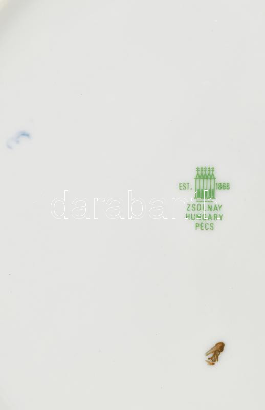 18 darabos Zsolnay Pompadour mintás tányérszett, előételes, lapos, leveses, jelzett, kopott. - Image 4