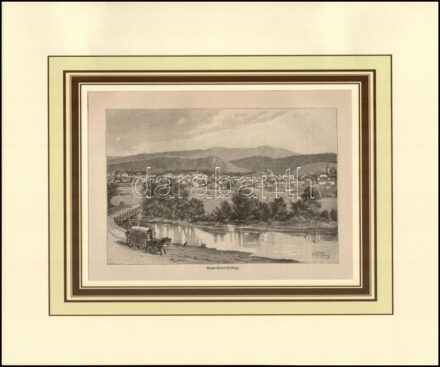 Morelli Gusztáv (1848-1909): Sepsi-Szent-György (Sepsiszentgyörgy), 1890-es évek. Rotációs fametszet, papír, jelzett a metszeten. Paszpartuban. 12x18 cm