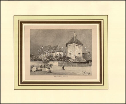 Háry Gyula (1864-1946) után, Morelli Gusztáv (1848-1909): A Bethlen-bástya Kolozsvárt, 1890-es évek. Rotációs fametszet, papír, jelzett a metszeten. Paszpartuban. 13x17 cm