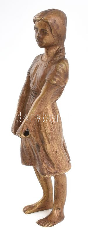 Cipelő kislány. Bronz figura, kezén lyukkal, talpán rögzító csavar nyomával. 14 cm - Image 2