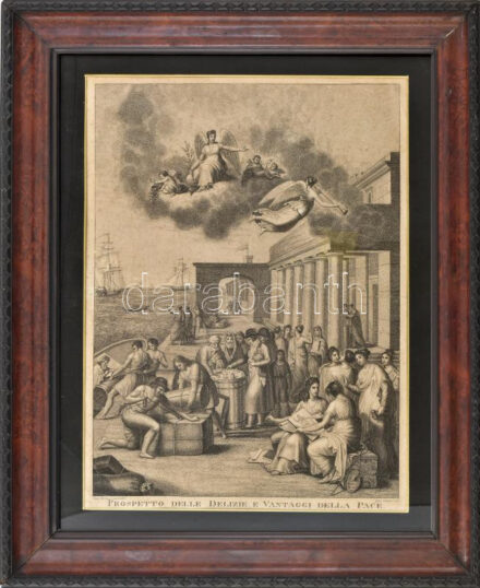 cca 1800 Vinc. Debonis, Giuseppe Canacci: Prospetto delle delizie e vantaggi della pace. Rézmetszet, papír, jelzett a metszeten, kissé sérült, 42x31 cm. Üvegezett, dekoratív fakeretben,