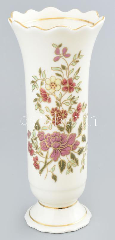 Zsolnay virág mintás porcelán váza. Kézzel festett, jelzett, hibátlan. 20 cm