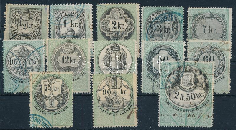 1868 Régi okmánybélyeg sorból 13 db klf bélyeg