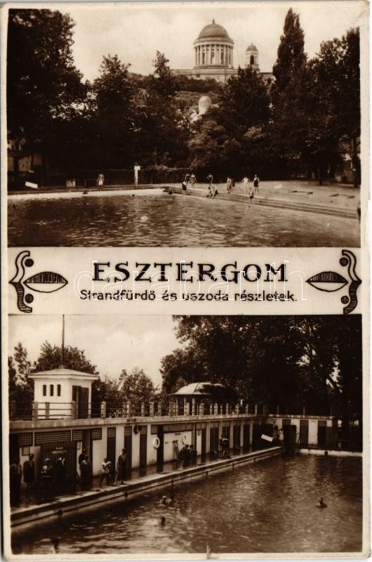1949 Esztergom, Strandfürdő és uszoda, Bazilika. Müller J. kiadása