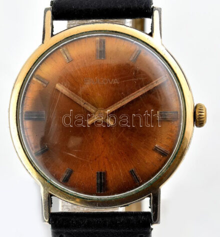 Bulova mechanikus férfi karóra, bronz számlappal, működő, jó állapotban d: 32 mm