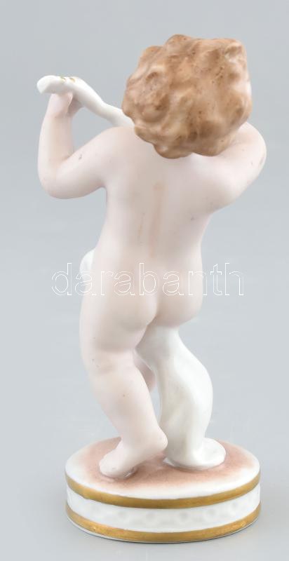Schaubach Kunst, német mandolinozó puttó, jelzett, kopásnyomokkal, m: 12,5 cm - Image 2