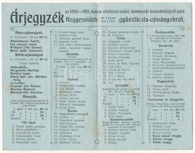 1910 Dunaföldvár, Balázs György fa- és csemete iskolája kihajtható reklámja és árjegyzéke (fa) - Image 2