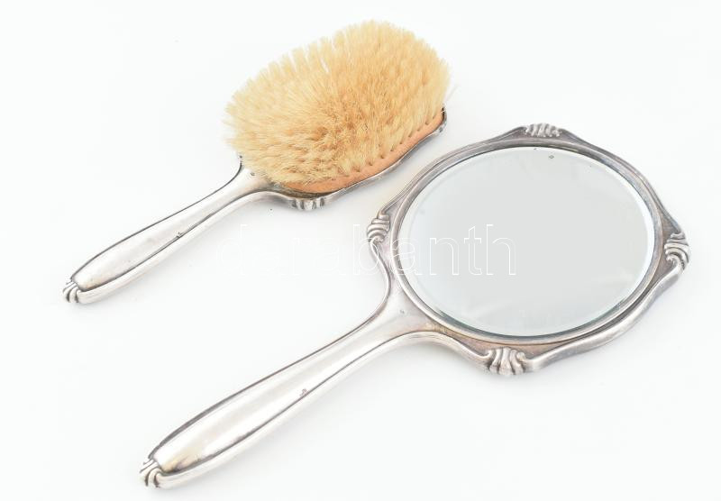 LW jelzéssel, ezüstözött alpakka fésülködőkészlet, 4 darabos, vésett monogrammal, szép állapotban. - Image 3