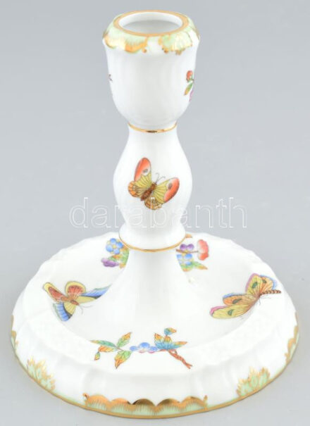 Herendi Viktória mintás porcelán gyertyatartó / lámpatest, kézzel festett, kis kopásokkal. Jelzett. m: 15,5 cm