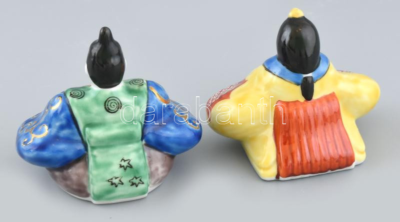 Japán Hinamatsuri babafigura 2db, Kutani porcelán, kézzel festett, jelzett, hibátlan, m: 8,5-9,5cm - Image 2