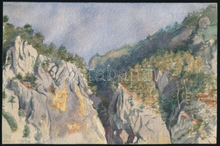 Jelzés nélkül: Magas Tátra (Felvidék) részlet. Akvarell, papír, feliratozott, dátumozott 1913. 23x15 cm