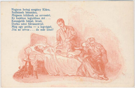 Nagyon beteg szegény Klára... Országos Stefánia Szövetség az anyák és csecsemők védelmére / Hungarian propaganda postcard, Mother and child protective movement