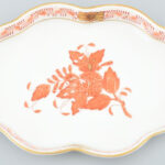 Herendi Apponyi mintás porcelán tálka. Kézzel festett, jelzett, hibátlan. 14x9 cm