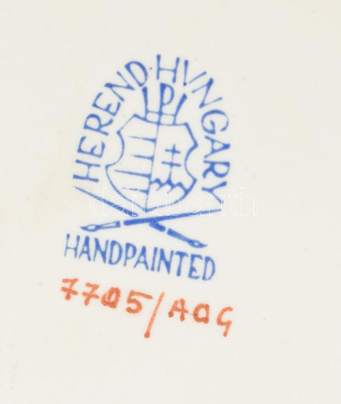 Herendi Apponyi mintás porcelán tálka. Kézzel festett, jelzett, hibátlan. 14x9 cm - Image 2