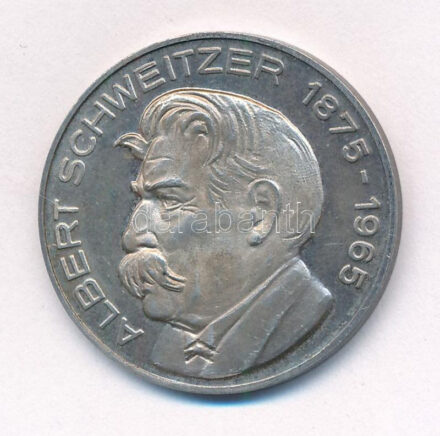 Németország 1965. 'Albert Schweitzer 1875-1965 / Aki az 'Élet Tisztelete' c. etikai álláspontjáért 1952-ben Nobel-békedíjat kapott' kétoldalas, peremen jelzett Ag emlékérem (10,25g/0,835/30mm) T:1- patina Germany 1965. 'Albert