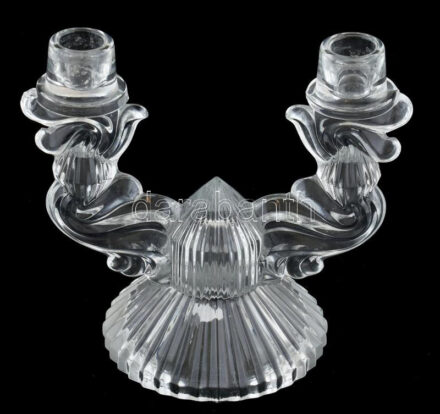 Bohémia, Art Deco üveg gyertyatartó, jelzés nélkül, hibátlan, m: 19 cm