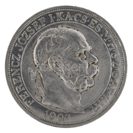 1907KB 5K Ag 'Ferenc József koronázásának 40. évfordulója' T:1-,2 ph., kis patina Adamo K7.1