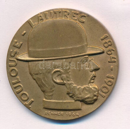 Renner Kálmán (1927-1994) 1964. 'Toulouse-Lautrec 1864-1901 / Moulin Rouge' kétoldalas bronz emlékérem (40mm) T:1- kis ph, patina