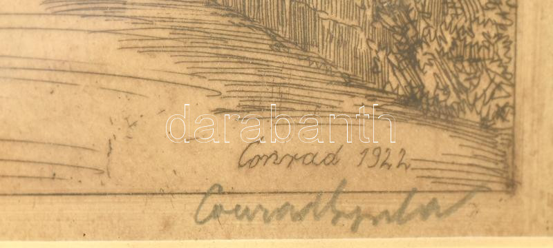 Conrad Gyula (1877-1959): Hatvany palota. Rézkarc, papír. Jelzett. Kissé foltos. Üvegezett fakeretben, 20×14 cm - Image 2