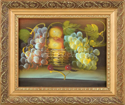 Olvashatatlan jelzéssel: Csendélet. Olaj, vászon. Dekoratív fakeretben, 21×26 cm